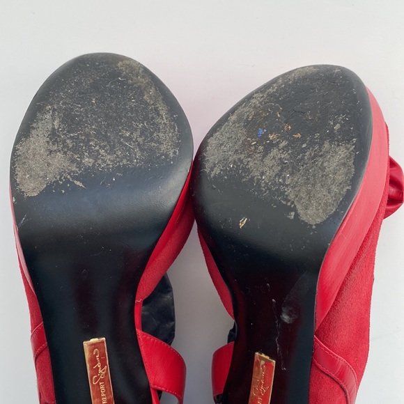 Report Red leather and Suede Studded Slingback Platform Heels - Picture 8 of 10